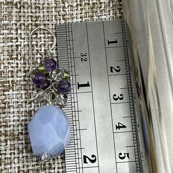 Ross-Simons Blue Agate Amethyst Peridot Quartz Cluster Dangle Earrings 11.6g - Picture 14 of 15